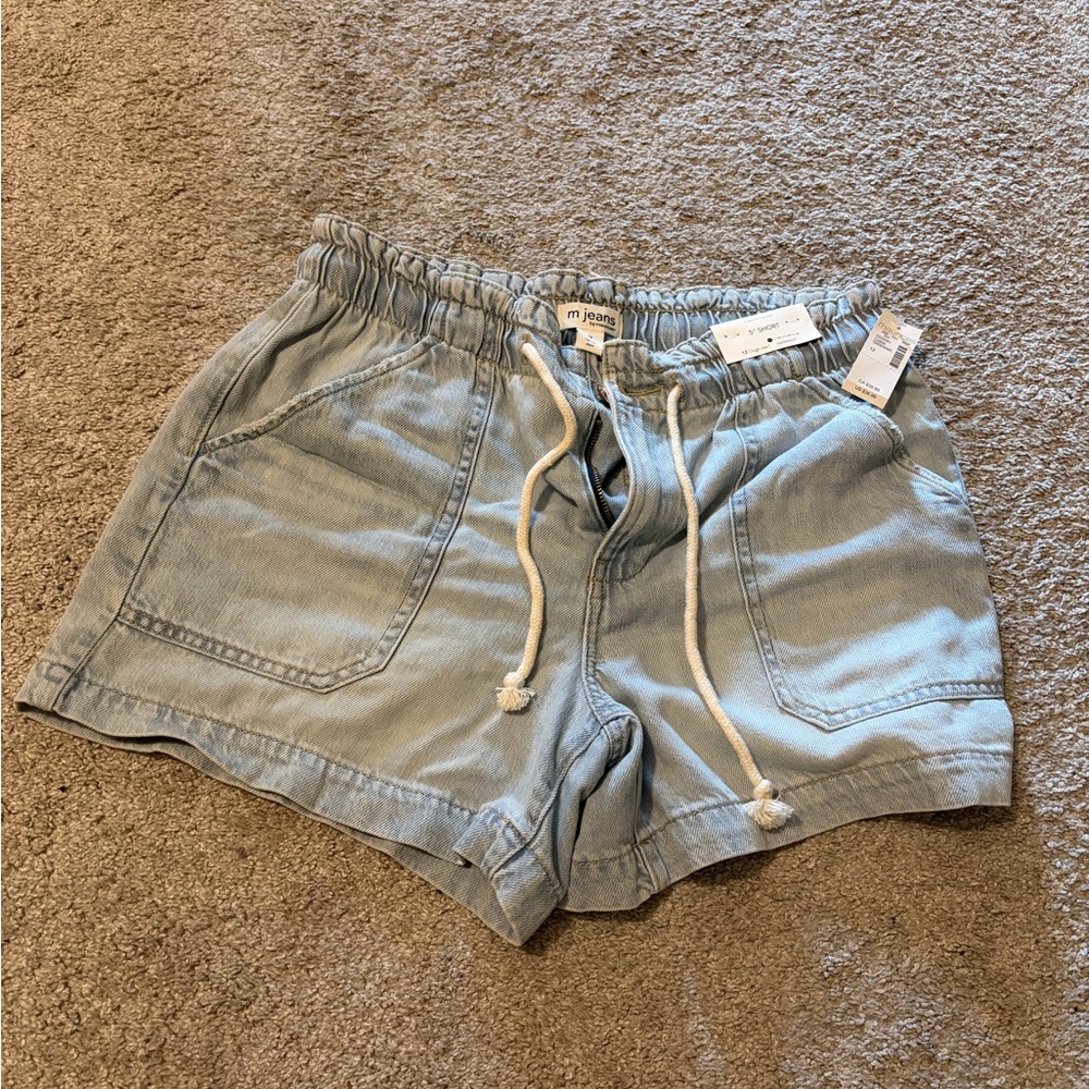Light Blue Drawstring Denim Shorts